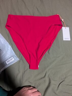 Quince Italian High Leg Bikini Bottom Women's XL  Cherry Swim UV Protection
